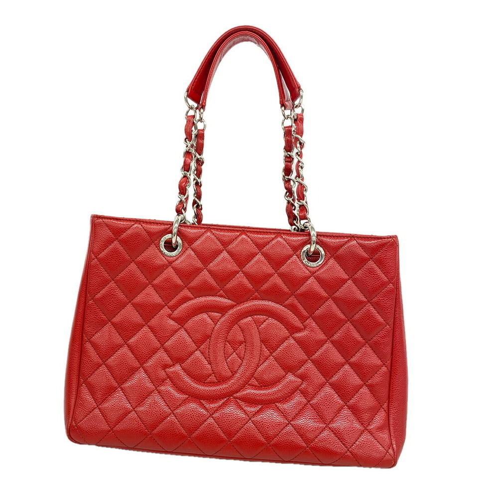 Chanel Matelassé Chain Tote Bag, Caviar Leather, Red, Women's